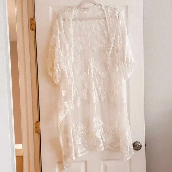 Sheer Mesh Lace Boho Kimono Coverup Wrap ONE SIZE - Picture 3 of 5